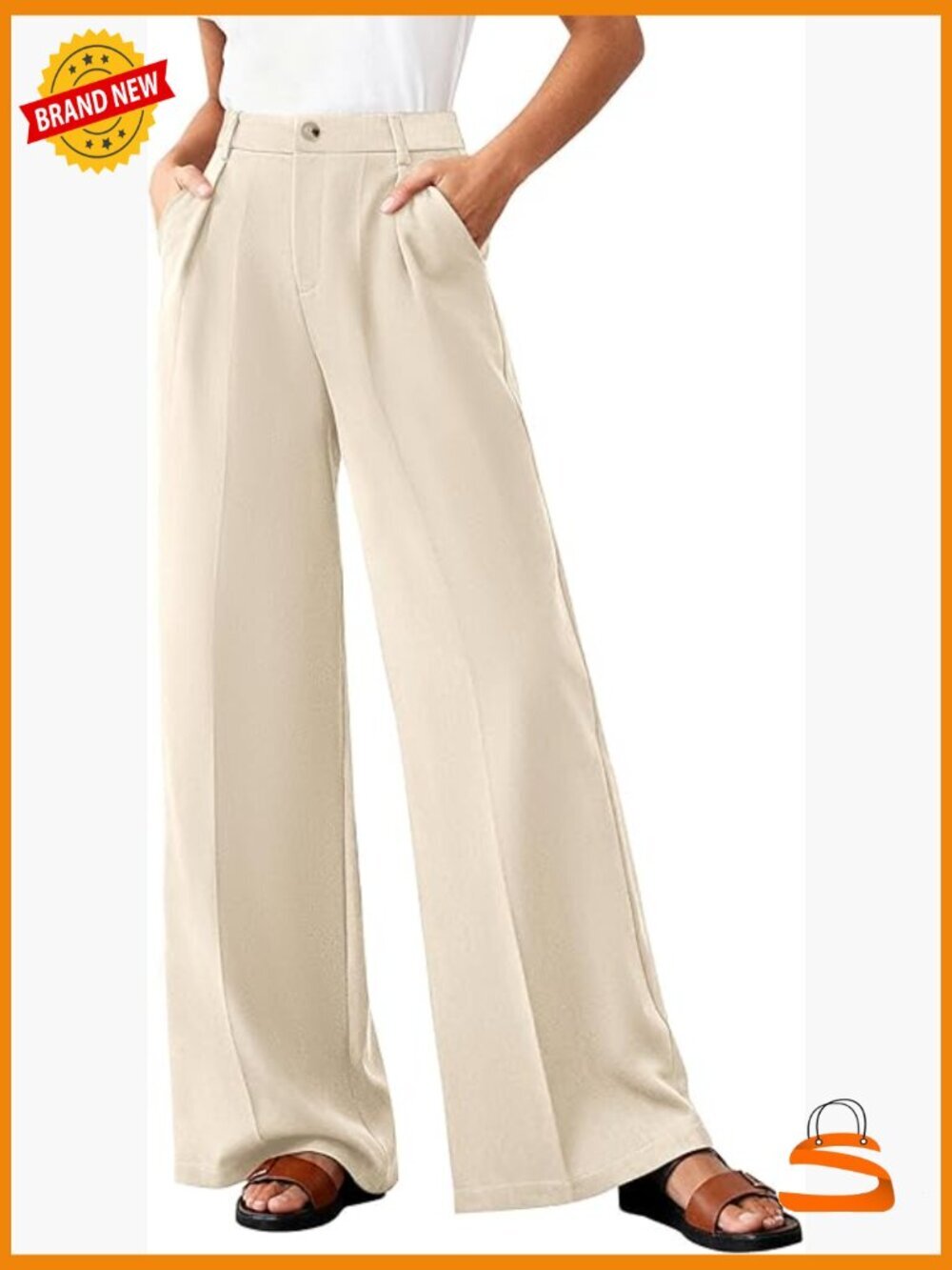 Wide Leg Palazzo Pants, High Waisted with Pockets, Casual Work Trousers